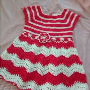 Adorable Red and White Knit Kids Dress